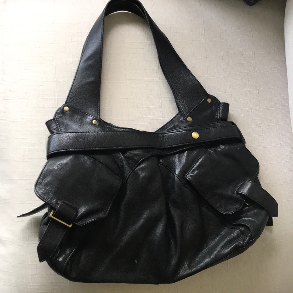 Kooba Black Leather Shoulder Bag with Brass Hardware - Picture 4 of 6